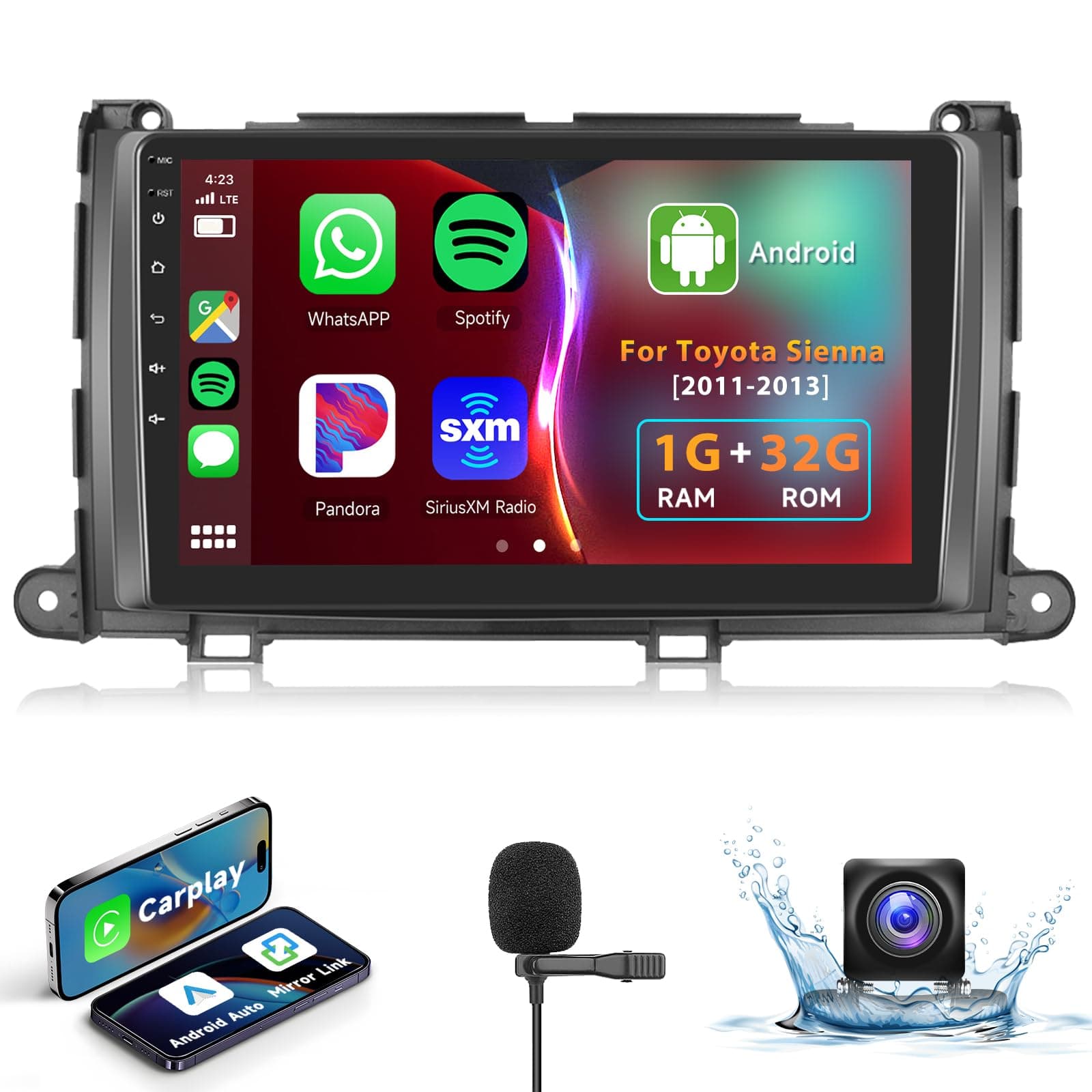 HiFi Android-12 Car Radio for 2011 2012 2013 2014 Toyota Sienna with Wireless Carplay Android Auto DAB+,9inch HD IPS Touch Screen Bluetooth Stereo 16EQ GPS WiFi OBD2 SWC AHD Backup Camera+Mic