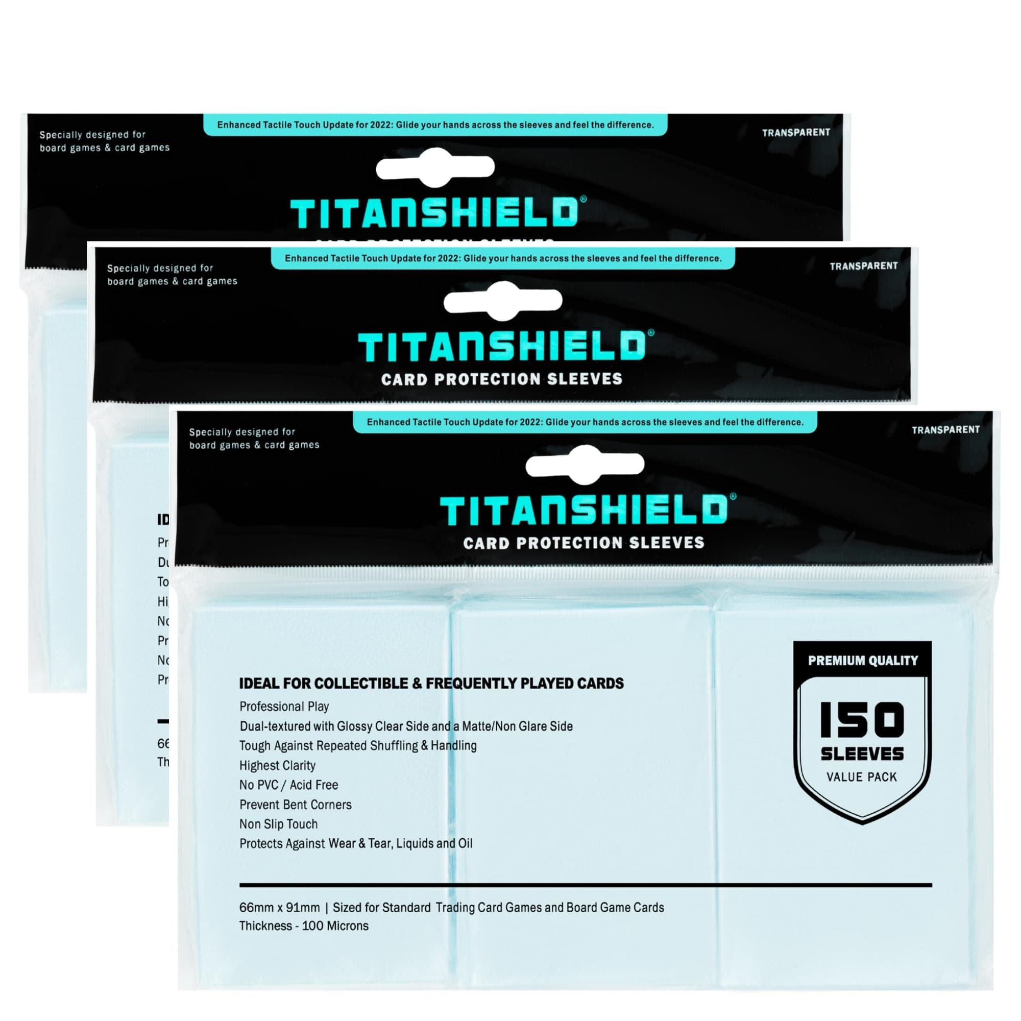 TitanShield [3 Pack Bundle] Premium Clear Card Sleeves for Standard Sized Board Games and Trading Card 2.5" x 3.5" (150 Sleeves)
