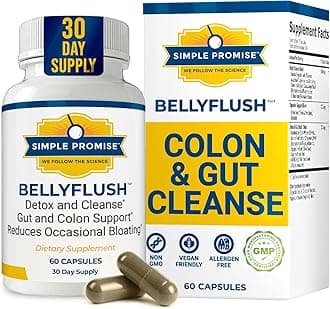 Simple Promise BellyFlush - Gentle Colon & Gut Cleanse Supplement with Milk Thistle & Bentonite Clay - Supports Constipation, Debloat, Digestive Detox & Flushing - 60 Capsules
