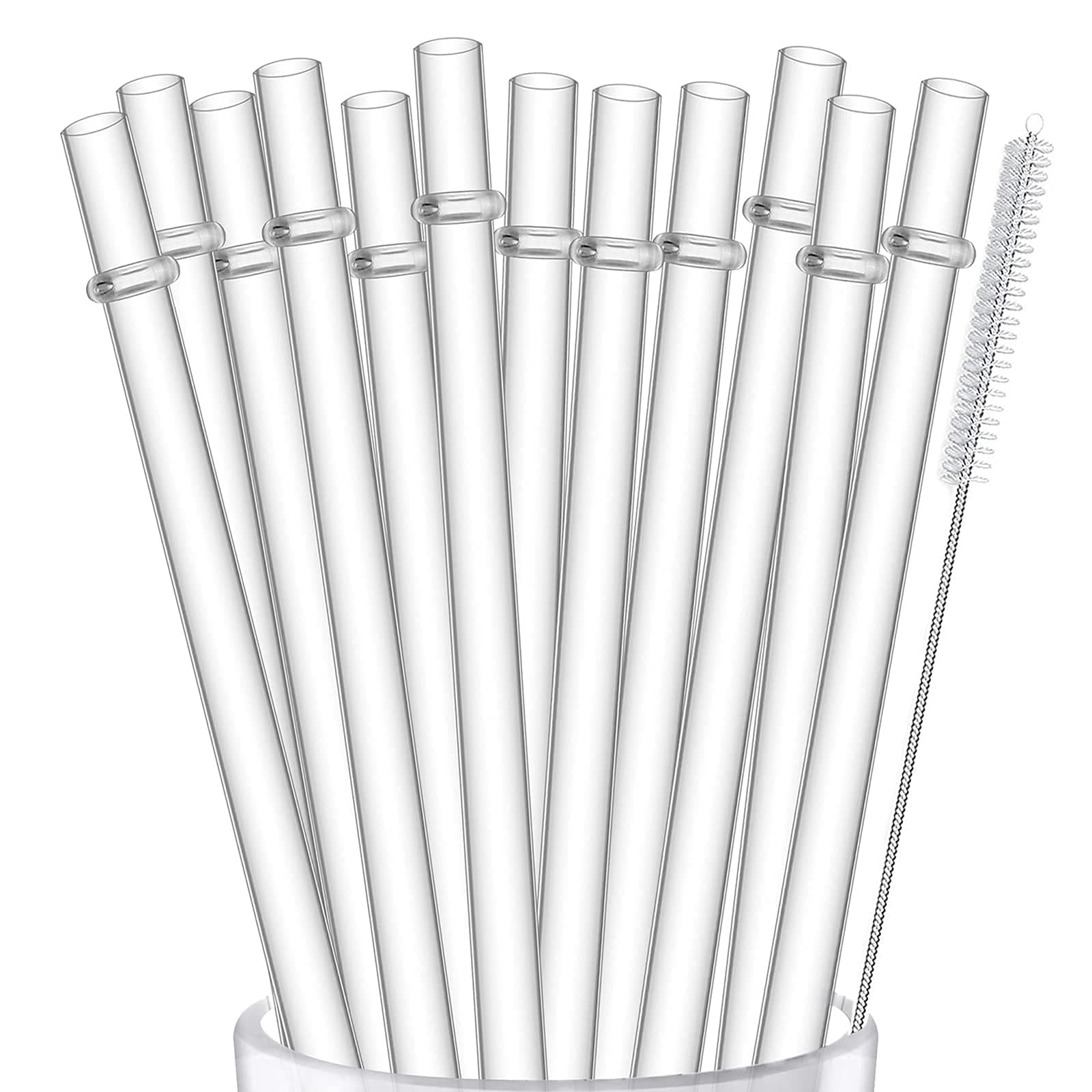 ALINK 12-Pack Reusable Hard Plastic Clear Straws, 10.5 inch Long Tumbler Straws for 16 OZ 20 OZ 30 OZ Stanley, YETI, Starbucks Tumblers with Cleaning Brush