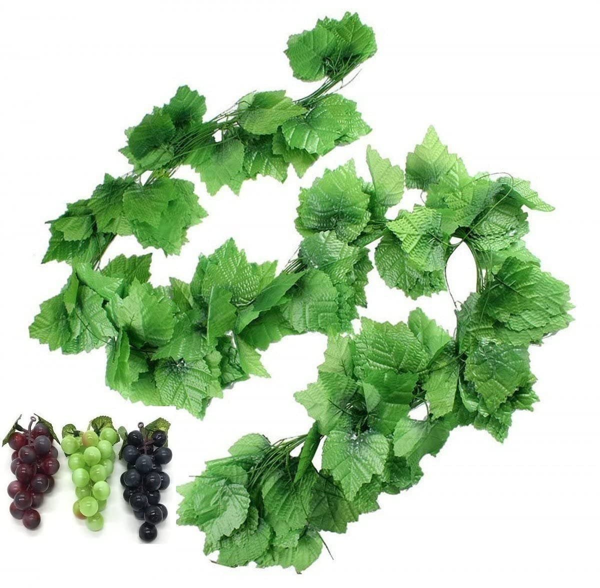 12 Strands 90 ft Artificial Fake Grape Vines with 3 Strings Grapes, Hanging Plant Large Leaves Garland for Wedding Party Store Home Indoor Outdoor Garden Spring Decor