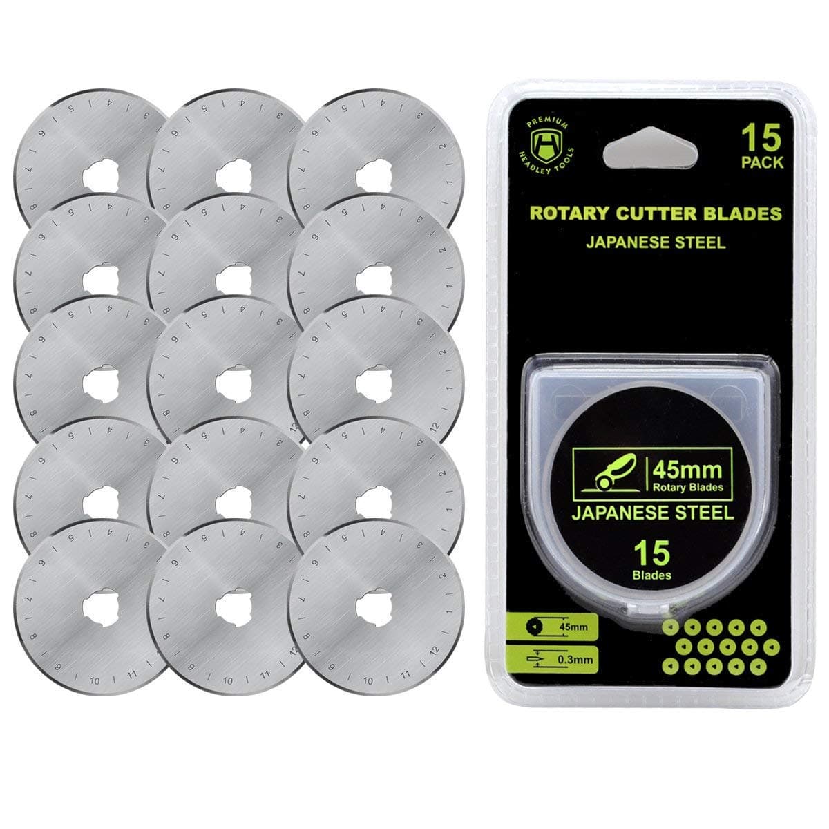 45mm Rotary Cutter Blades 15 Pack Fits Olfa, Fiskars, Replacement Rotary Blade for Arts Crafts Quilting Scrapbooking Sewing, Sharp and Durable