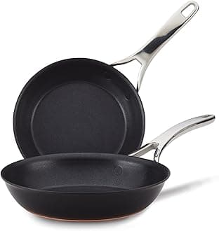 Anolon Nouvelle Copper Nonstick Frying/Fry Pan Set/Hard Anodized Skillet Set - 8.5 Inch and 10 Inch, Black Onyx