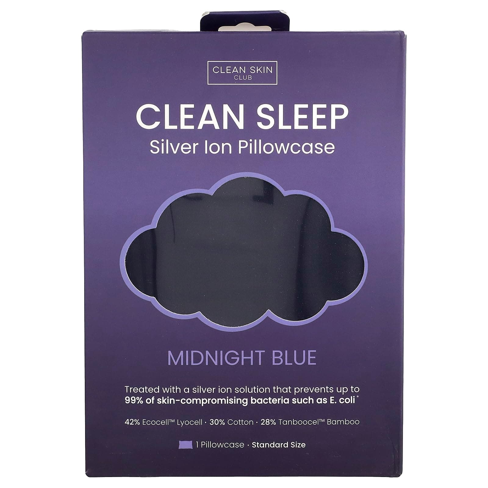 Clean Sleep, Silver Ion Pillowcase, Midnight Blue, 1 Count, Clean Skin Club