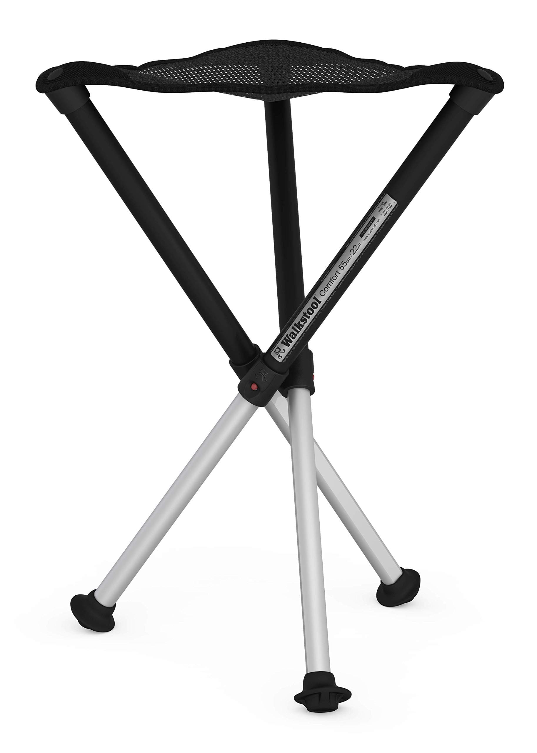 Walkstool - Comfort Model - 3 Legged Folding Stool in Aluminium - Foldable - 4 Selectable Models with the Fixed Seat Heights 45, 55, 65 and 75 cm, Load 200 to 250 kg - Made in Sweden