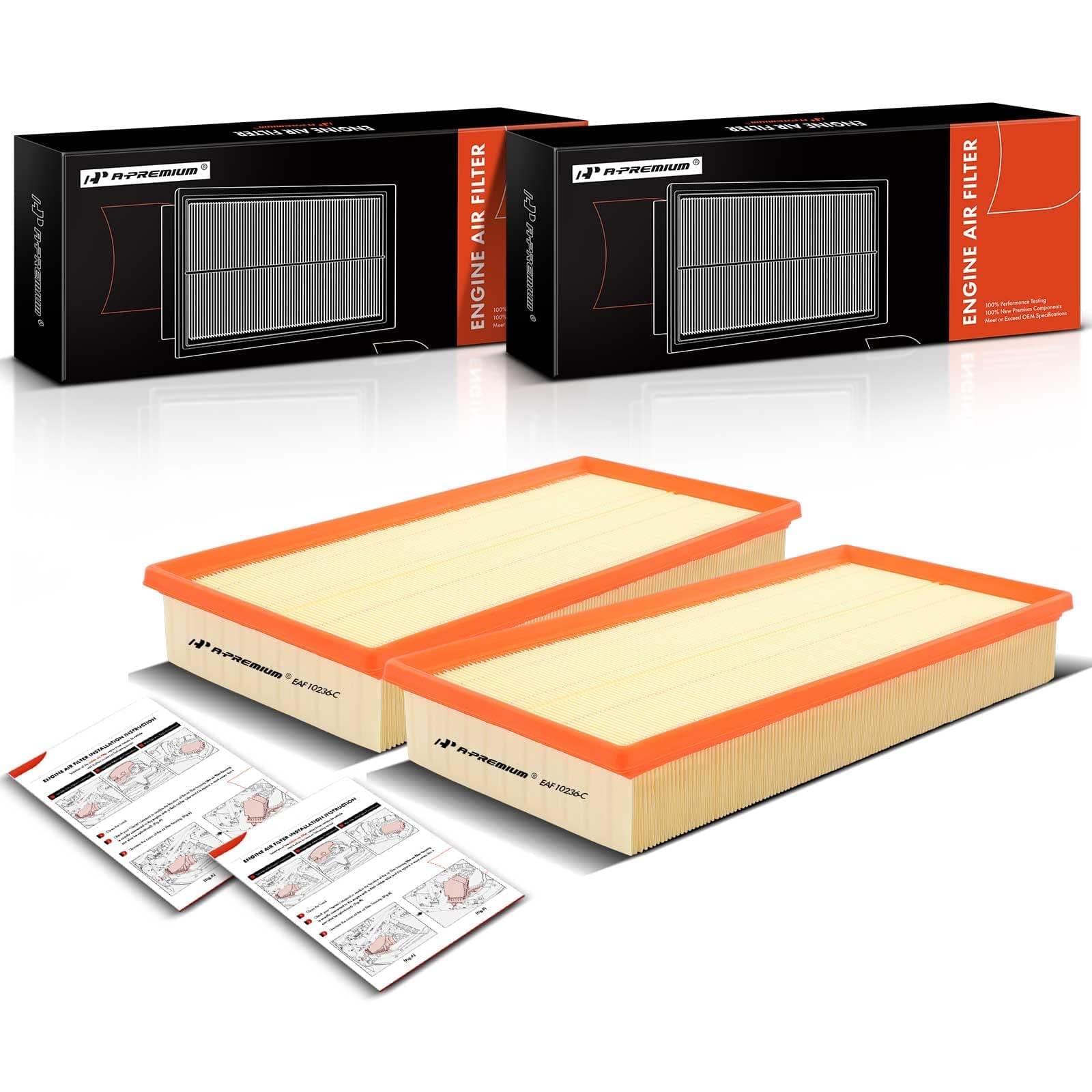 A-Premium 2-PC Engine Air Filter Compatible with Audi Q7 & Land Rover Range Rover & Porsche Cayenne & Volkswagen Touareg, 2004-2018, Flexible Panel, Replace# 95511013110