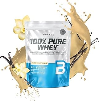 BioTechUSA 100% Pure Whey | Protein Powder with BCAA and Glutamine | Gluten-Free, Palm Oil Free | 21g Protein per Serving, 454 g, Bourbon Vanilla