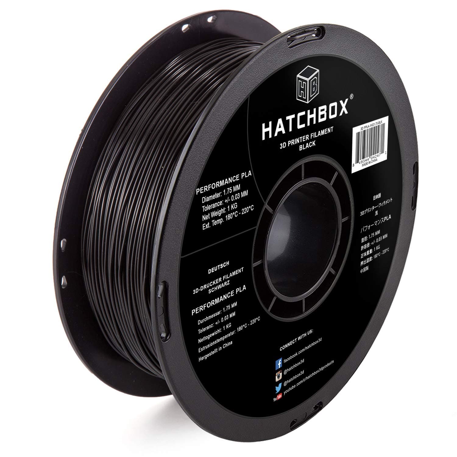HATCHBOX 3D PPLA-1KG1.75-BLK Performance PLA 3D Printer Filament, Dimensional Accuracy +/- 0.03 mm, 1 kg Spool, 1.75 mm, Black