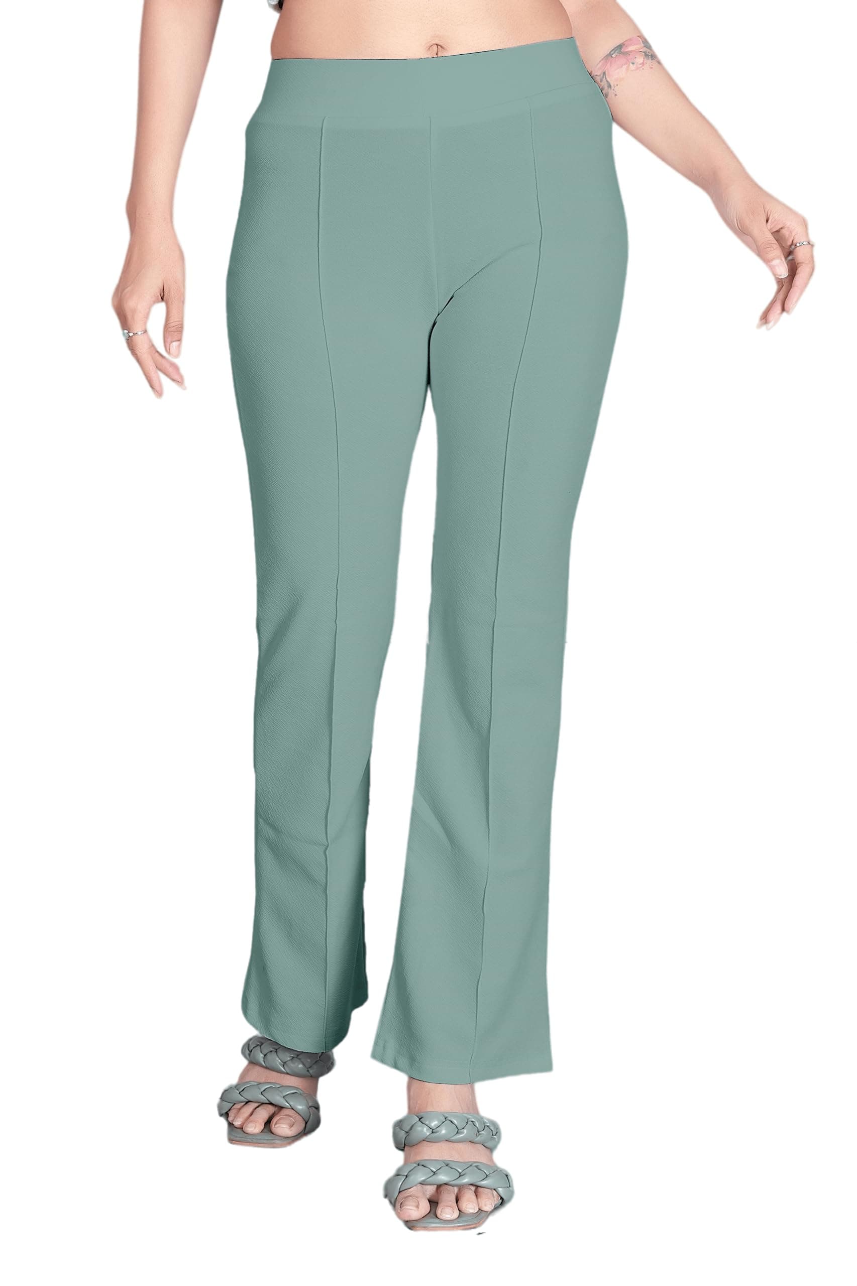 EASYMART Women's Relaxed Fit Flat-Front Trousers, Elastic Flared Bootcut Pants, High Waist Bell Bottom Trouser