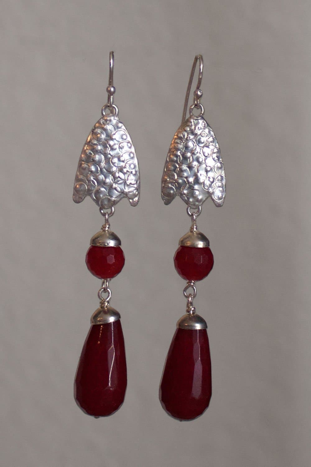 Hand Crafted Sterling and Red Agate Drop Earrings