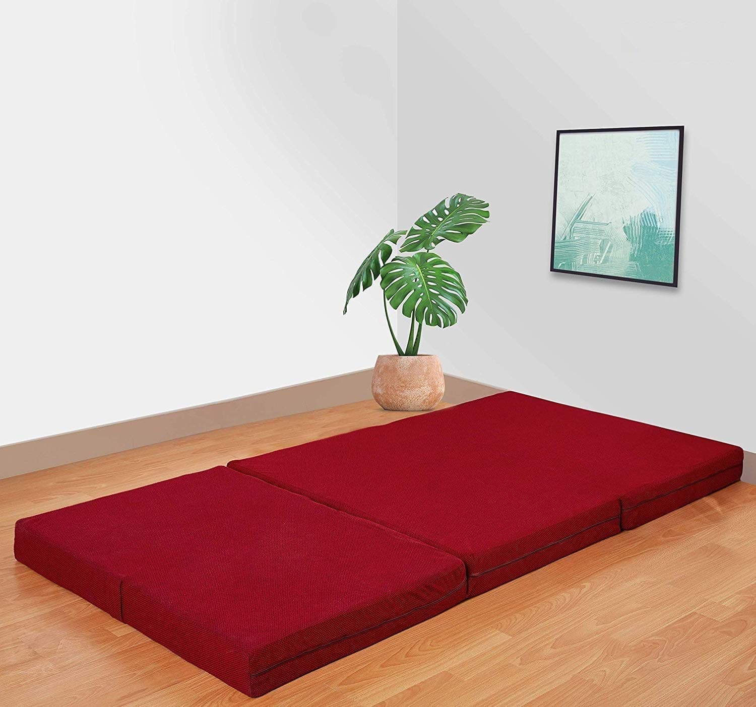 Sleepx Three Fold Reversible Medium PU Foam Mattress with Washable Cover-Single (72X36X4 Inch) (Red)