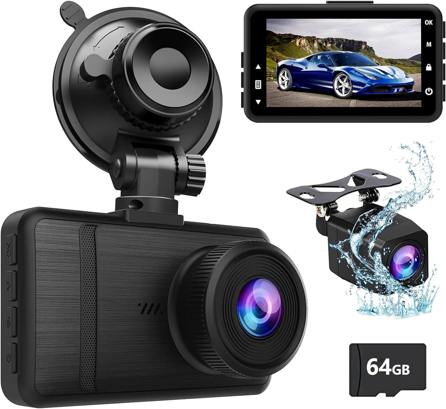 Dash Cam Front and Rear, 2K/1080P Dual Dash Camera for Cars with WiFiControl, Night Vision, G-Sensor, 24H Parking, Loop Recording, Free 64GB Card-1