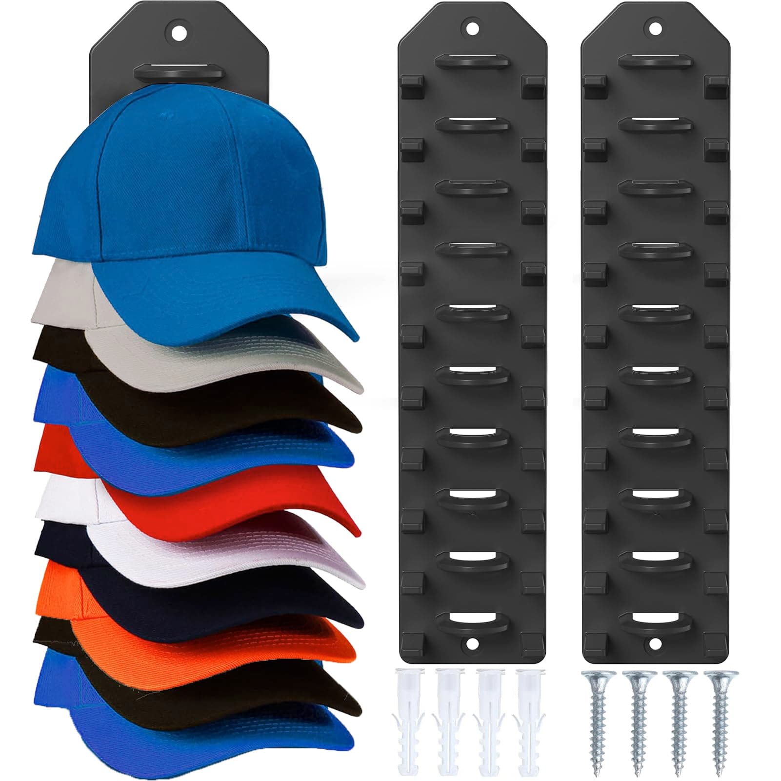 2 Pack Hat Organizer for Baseball Caps,Hat Rack for Wall, Compact Hat Storage Display Holder,Hold Up to 20 Hats,Hat Hanger Strong Adhesive/Wall Drilled for Door,Bedroom,Closet