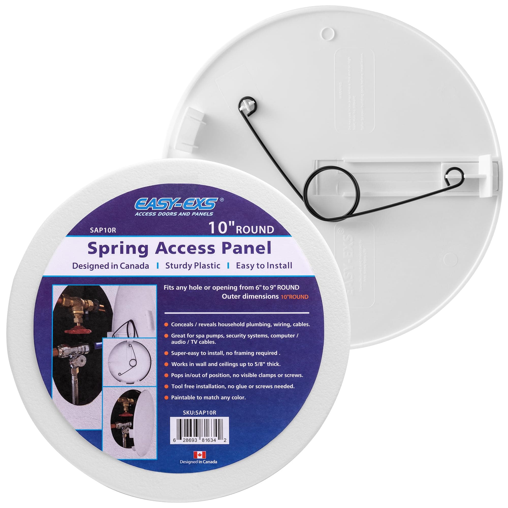 Easy-Exs 10" Round Access Panel for Ceiling and Wall - Adjustable from 6 to 9 inches - Ceiling Hole Cover - for Electrical, Plumbing, Cables, HVAC, Speaker and LED Holes - Durable Plastic Panel