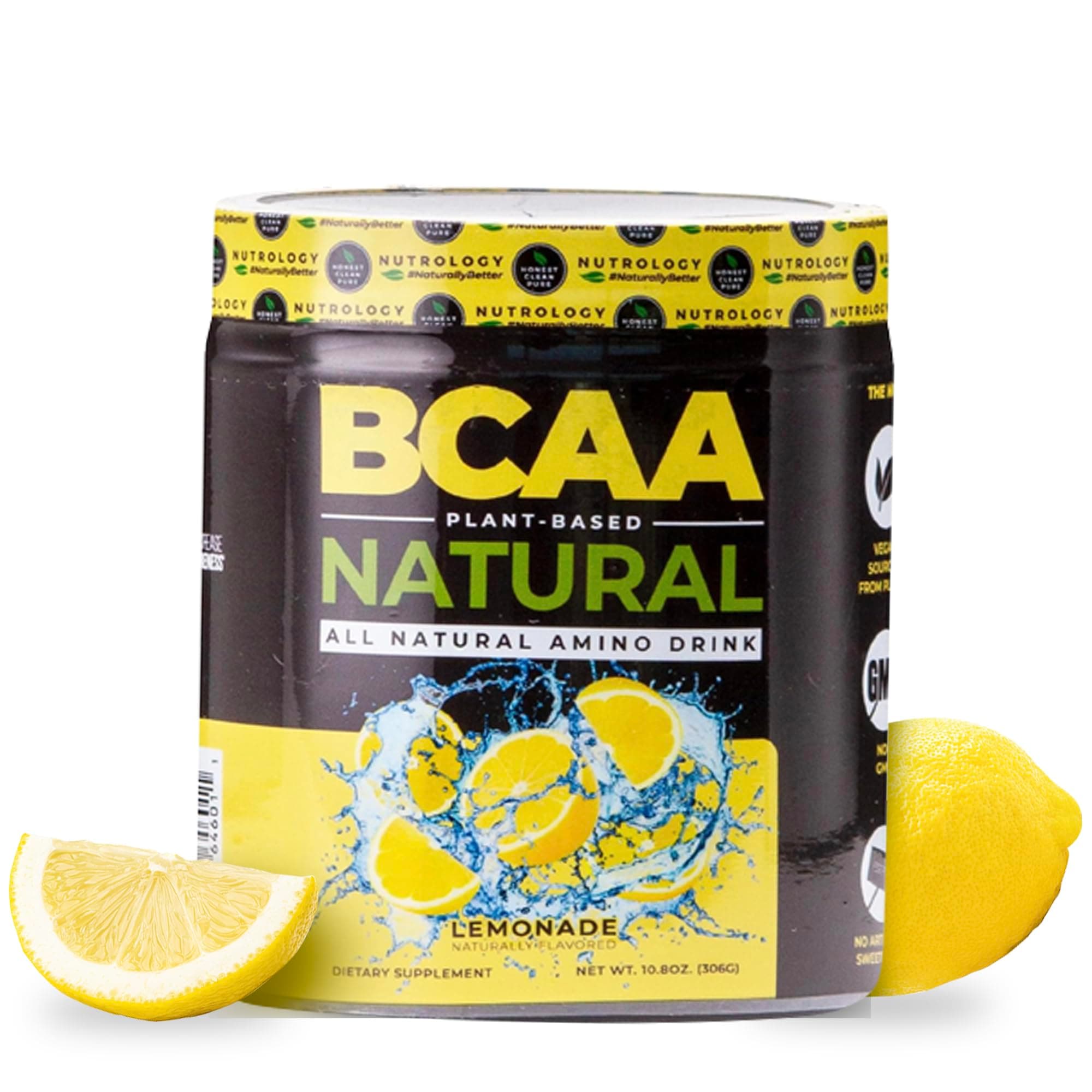 Nutrology BCAA Natural - Plant Based BCAA Powder, Lemonade Flavor, Optimized 2:1:1 Ratio Amino Acids Powder for Pre Workout & Post Workout Recovery, Vegan, Gluten-Free, Non-GMO, 30 Servings