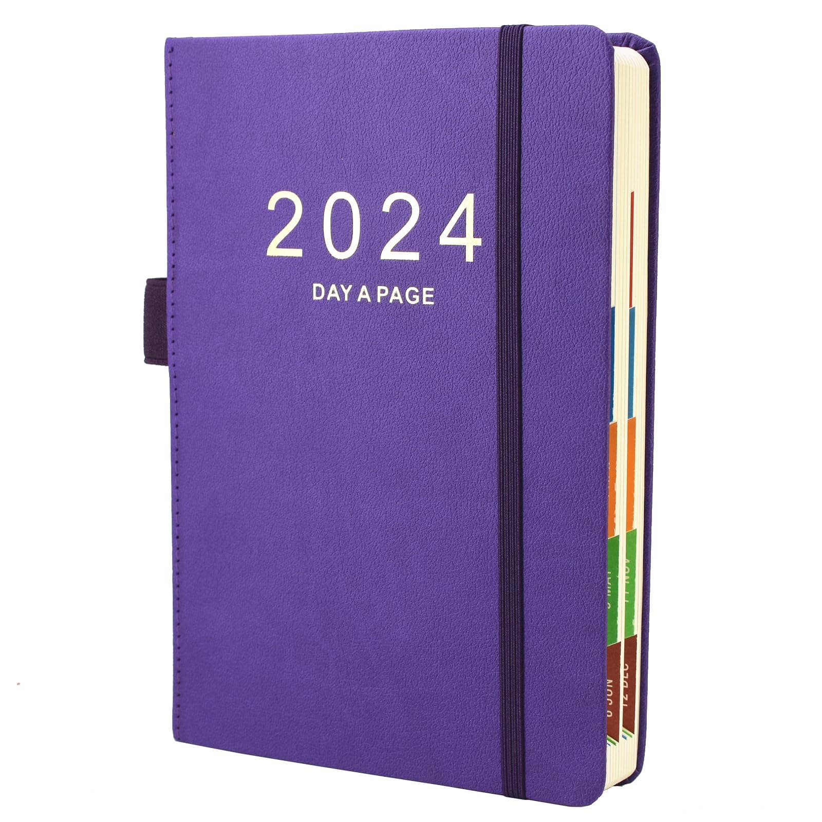 Earning Power Diary 2024 A5 Day Per Page, 2024 Diary from Jan 2024 to Dec 2024, Productivity A5 Daily Planner with Monthly Tabs, Pen Loop and Inner Pocket, 21×14.5cm，400 Page (Purple)