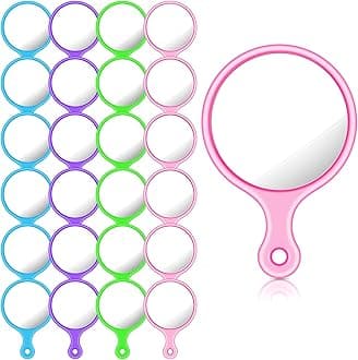 24 Pcs Handheld Mirror with Handle, 2.4 x 1.6 Inch, Small Portable Round Mirror Bulk for Kids Travel Makeup Classroom Camping Daily DIY Crafts