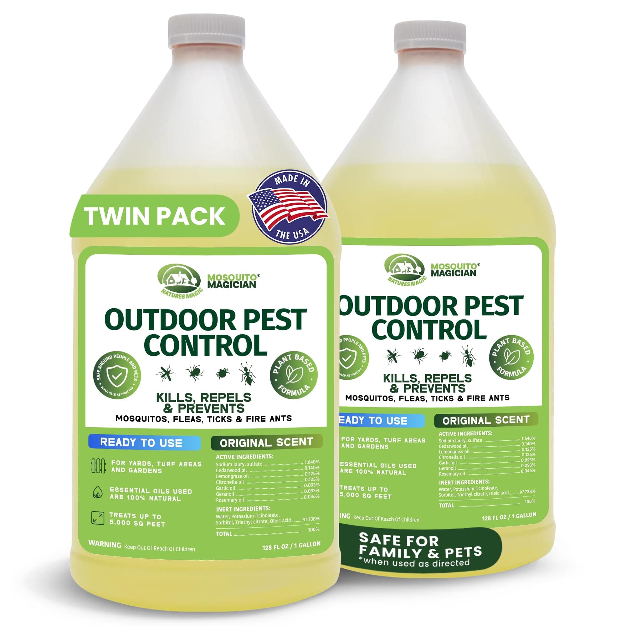 Ready to Use Liquid Solution – Kills Mosquitoes, Fleas & Fire Ants – Use with Mosquito Foggers, Sprayers & Misting Systems – Pet & Yard Safe for Lawns, Patios, Outdoors, 2 Gallon