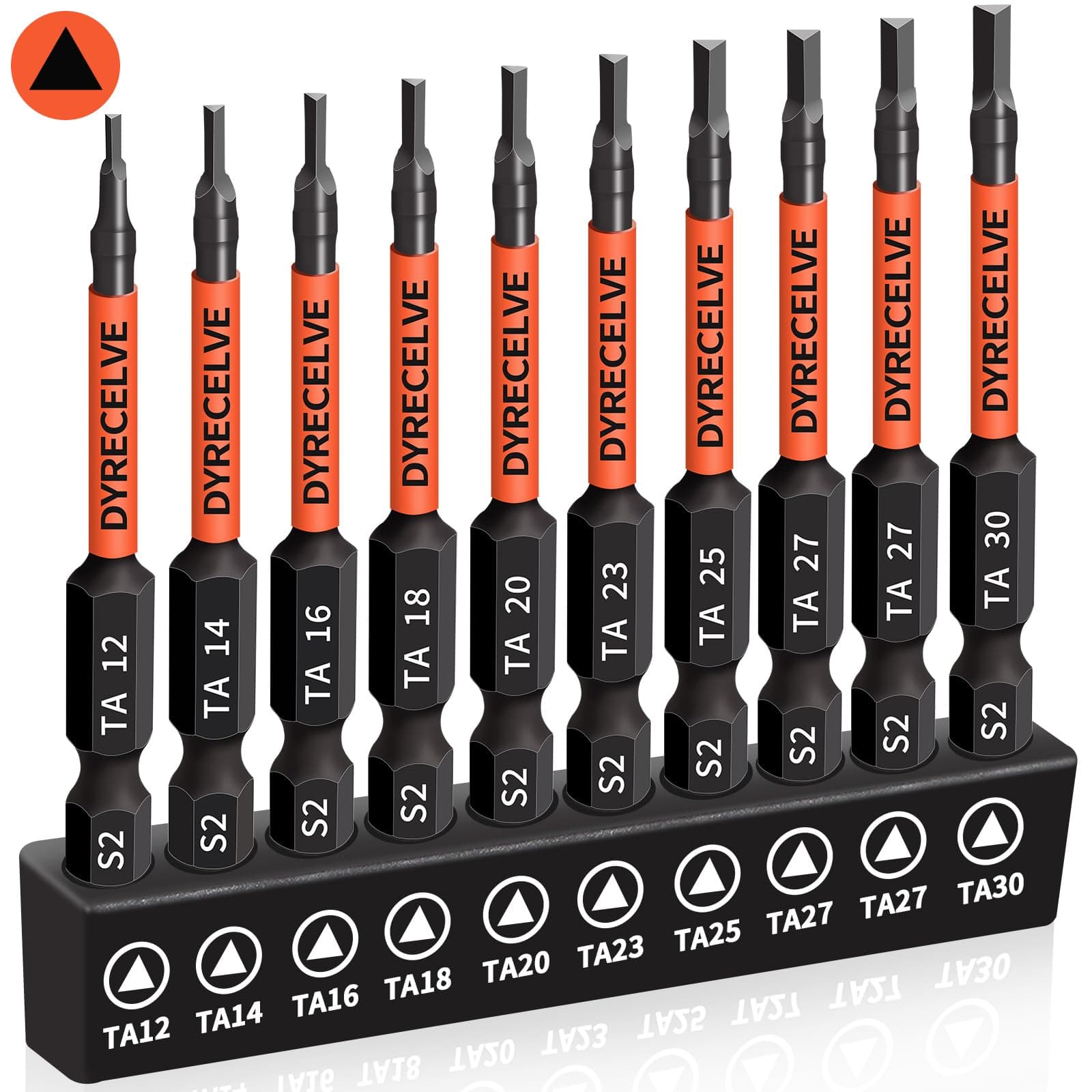 10-Pack Triangle Screwdriver Set - Premium S2 Steel Triangle Bit Set (2.56" Long Magnetic Head) - Triangle Screwdriver Bits - Sizes: TA12, TA14, TA16, TA18, TA20, TA23, TA25, TA27 (x2), TA30