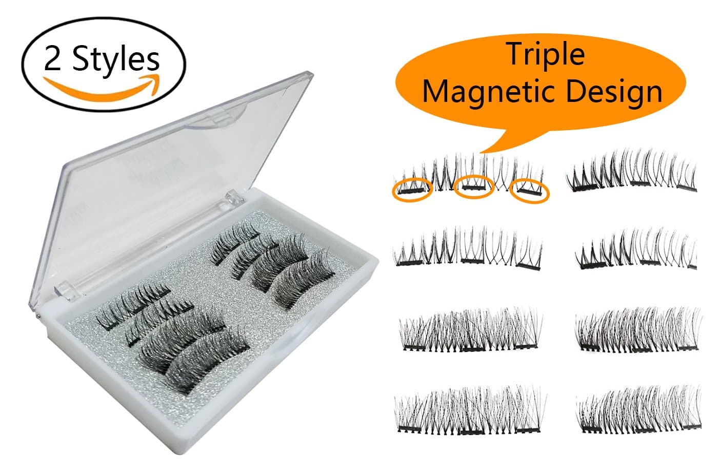 Magnetic Eyelashes False Lashes, No Glue Required 2 Styles Reusable Natural 3D Fake Eyelashes for Women men, Perfect for Round Eyes & Deep Set Eyes (8 Pieces)