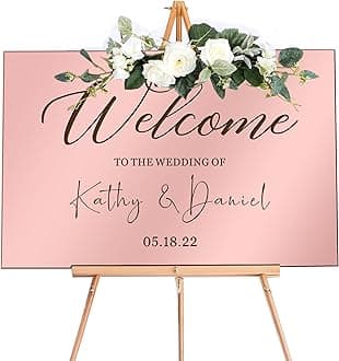 Personalized Wedding Welcome Sign Mirror Acrylic Wedding Signs Guide Plaque Wedding Decorations for Reception Welcome to Our Wedding Sign for Wedding Theme (Rose Gold Design 1, 15.3x11in)