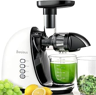 Slow Masticating Juicer,Brecious Cold Press Juicer with 2 Speed Modes & Quiet Motor,Juicer Machines Vegetable and Fruit with Reverse Function,Celery Juicer,BPA-Free,Easy to Clean (White)