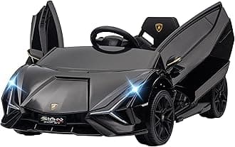12V Ride on Car, Lamborghini SIAN Licensed Battery Powered Electric Car for Kids with Remote Control, Horn, Music, & Headlights, Black