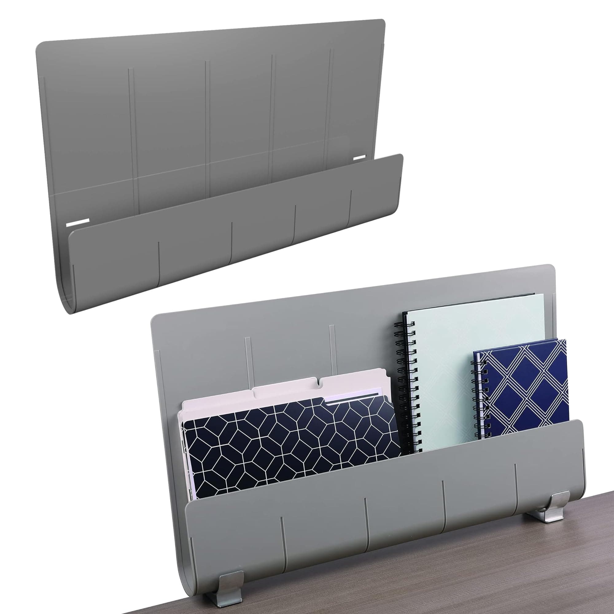 Deflecto Space Saving Desk Accessories, 24" Store 'n' Screen Privacy Panel with Extra Storage and Desk Tidy - Grey
