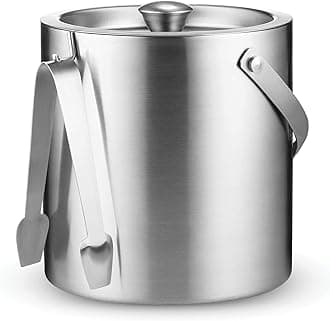 High-quality Stainless Steel Ice Bucket with Lid and Tongs, 2.8 Litre Premium Double Wall Metal Ice Buckets with Strainer - Easy to Carry Handle - Bar Ice Bucket for Ice Cubes, Beer and