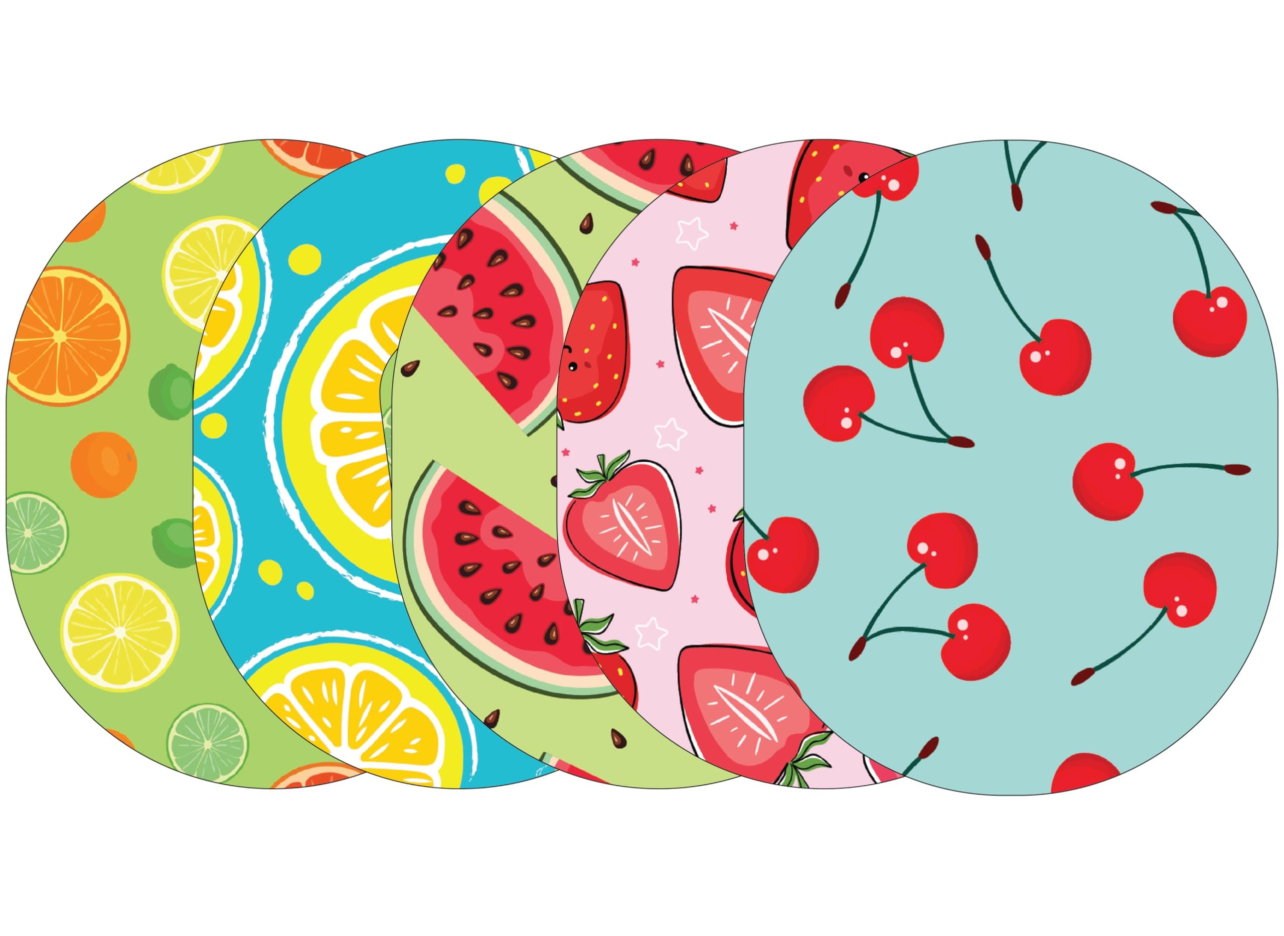 Glucomart Adhesive Patches for Dexcom G6 & Dexcom G7, Stelo, Guardian, and Libre CGM Sensors (5-Count) – Maximum Strength CGM Patches, Waterproof & Hypoallergenic (Fruits Variety Pack) (Universal)