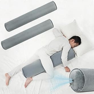 ONTYZZ Inflatable Short Body Pillow, Short Pillow for Bed, Oval Bolster Pillow for Good Sleeping and Back/Neck Support, 2pcs Grey