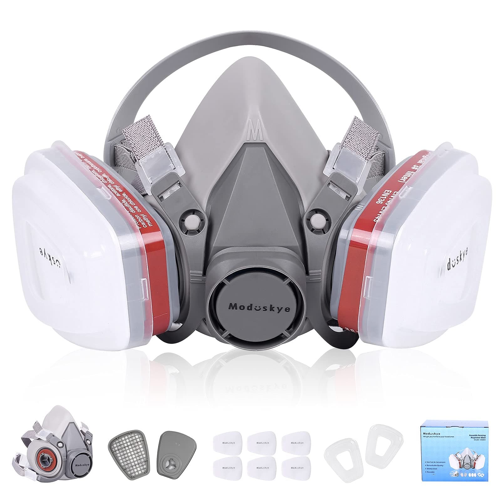 MODUSKYE Reusable Half Face Cover, Half Cover Face Shield with Filters for Painting, Organic Vapor, Polishing, Wooden working and Other Work Protection