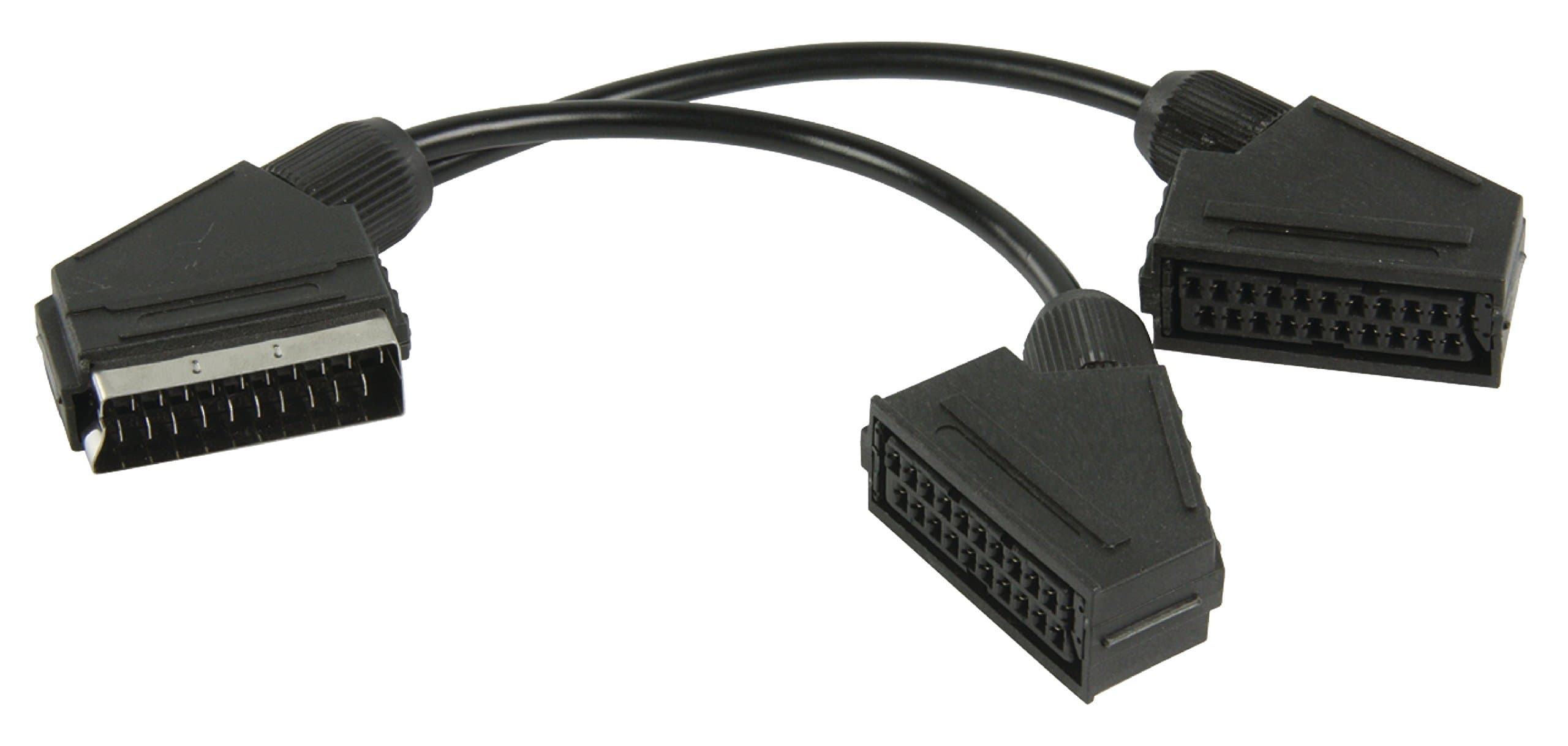 Y adapter distributor, soft Scart cable Scart plug, 2x Scart socket, female coupling 0.20m, black