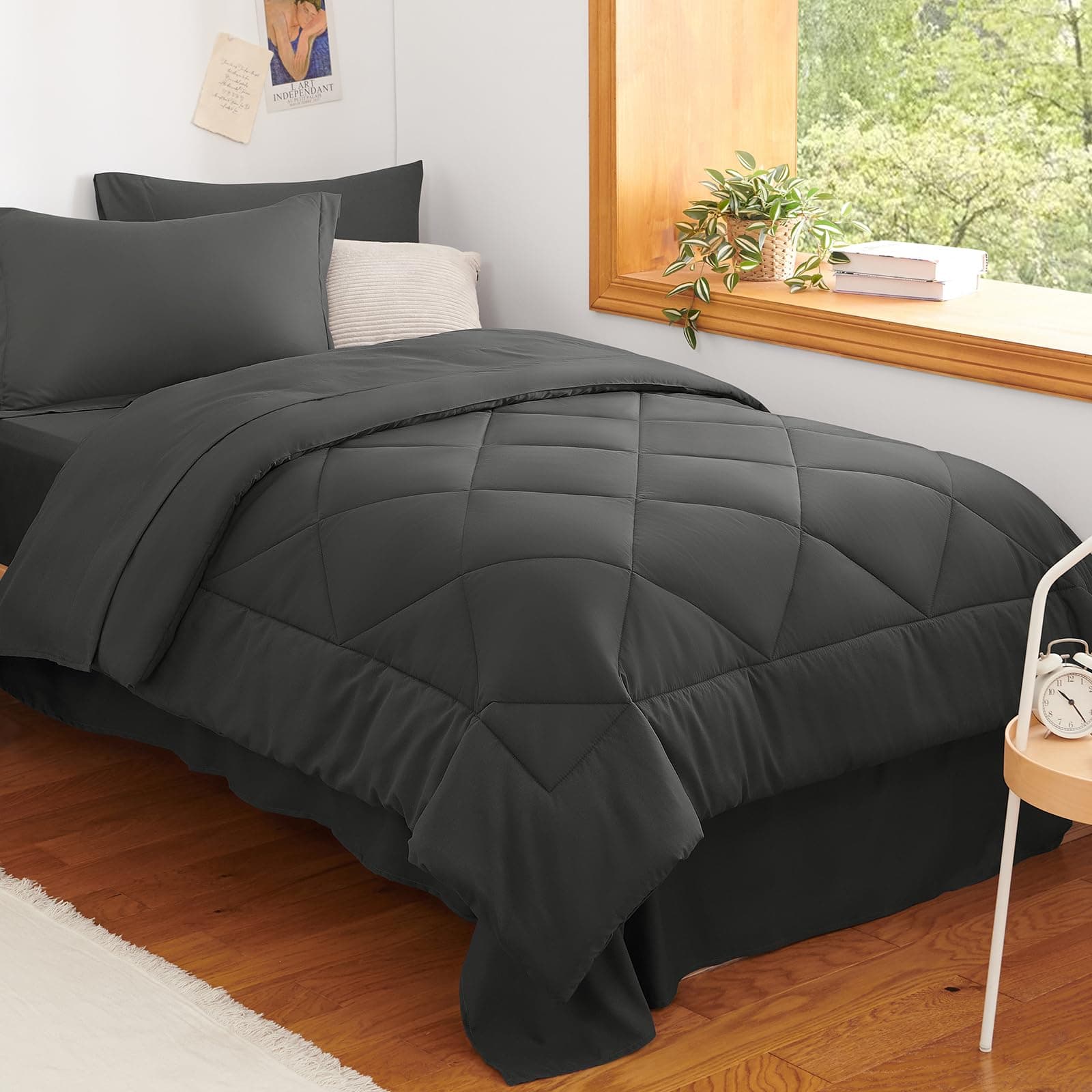 CozyLux Twin Comforter Set with Sheets Dark Grey - 5 Pieces Bed in a Bag Twin, All Season Bed Set for Girls and Boys, Bedding Set with Down Alternative Comforter, Sheets, Pillowcase & Sham