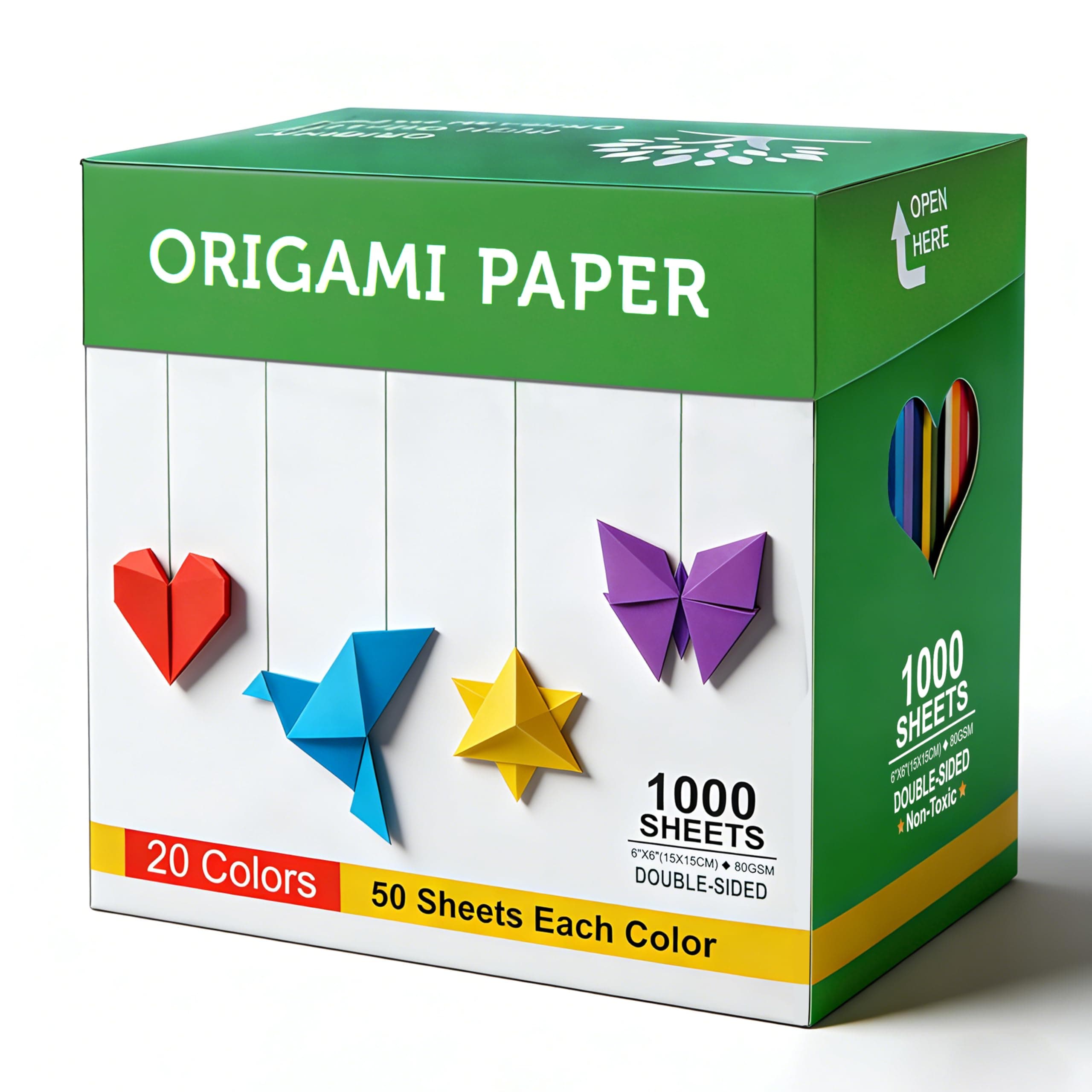 BUBU Origami Paper Kit 1000 Sheets 6 Inch Square Double Sided Color 20 Vivid Colors for Origami Crane, Butterfly, Heart，Perfect for Beginners,Kids,Adults & School DIY Handmade Craft Lessons