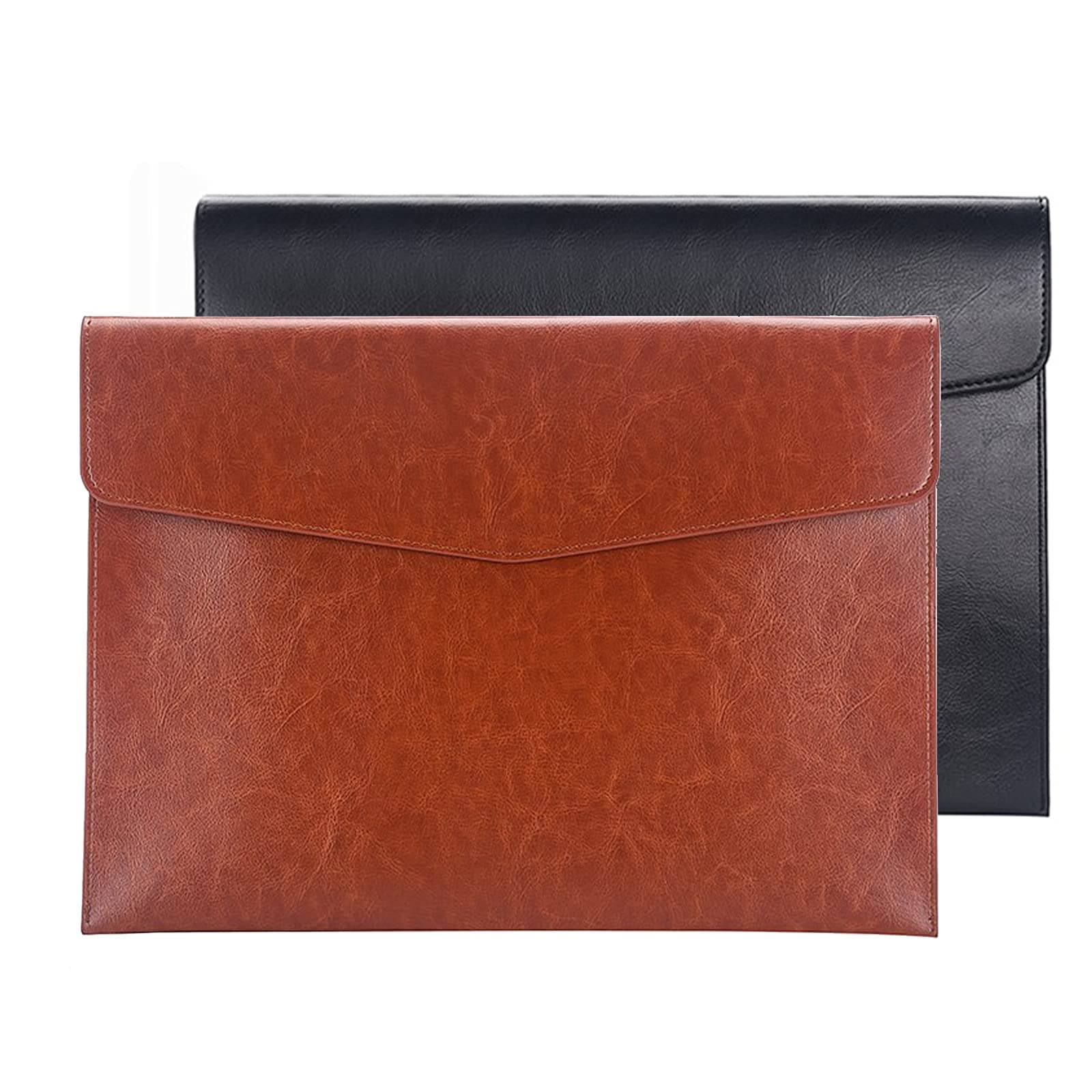 PU Leather A4 File Folder Document Holder Envelope Folder Case with Snap Closure for Receipt Contract Black&Brown