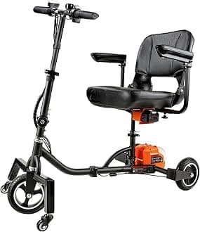 SuperHandy 3 Wheel Folding e-Mobility Device (Upgraded Design) - Electric Powered, Airline Friendly - Long Range Travel w/ 2 Detachable 48V Lithium-ion Batteries and Charger