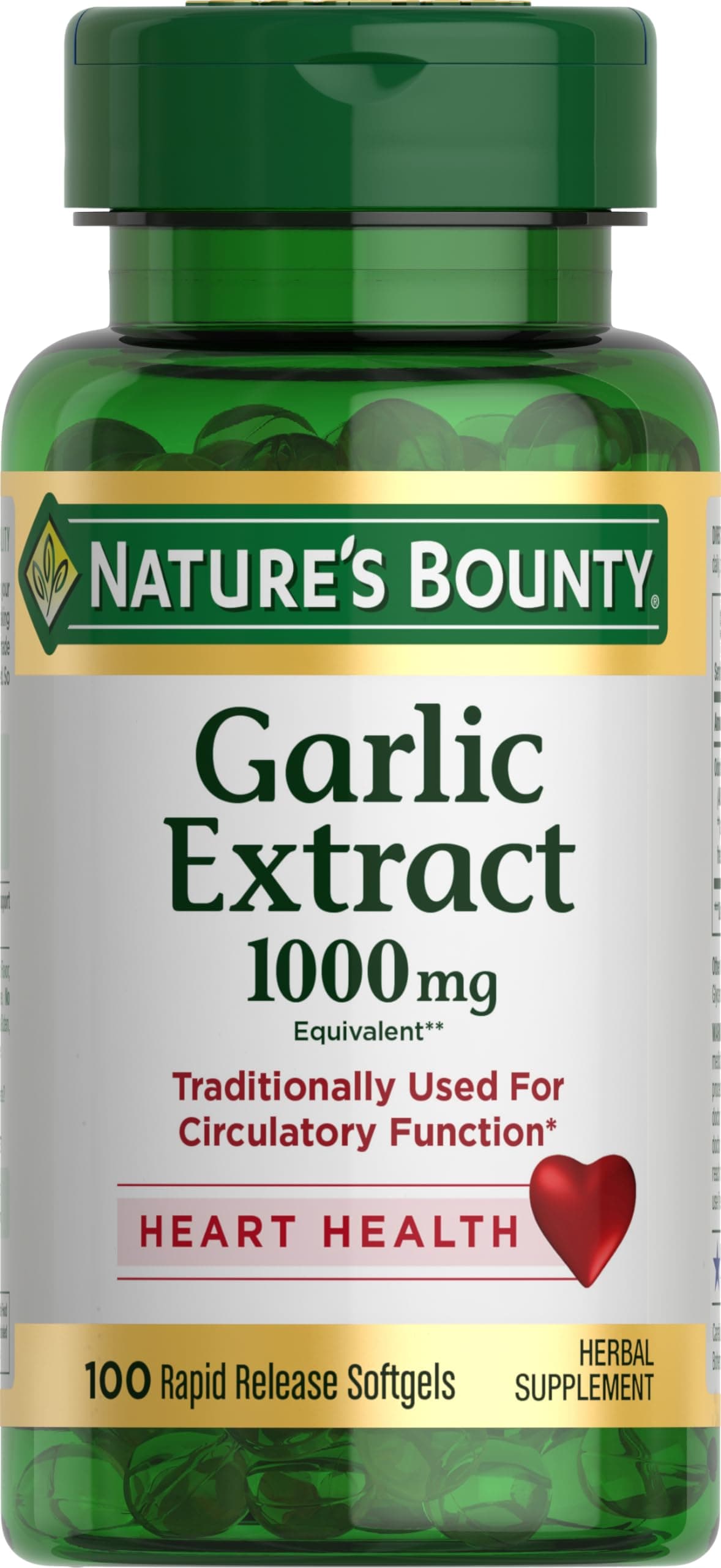 Nature's Bounty Garlic Rapid Release 100 Odorless Softgels, 1000mg