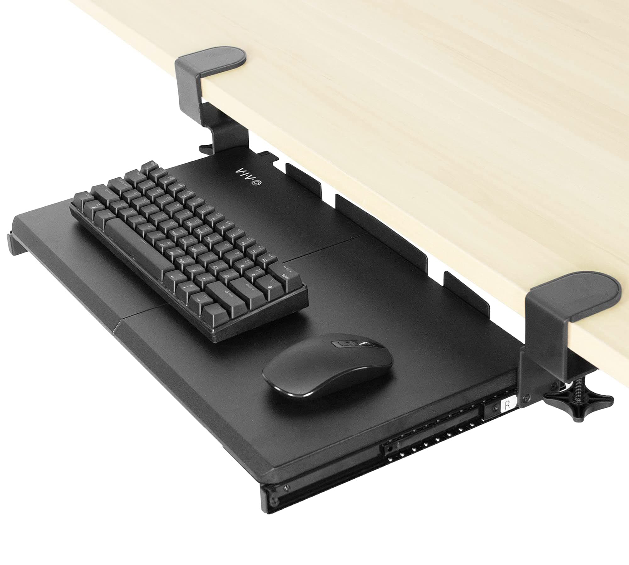 Small Keyboard Tray, Under Desk Pull Out with Extra Sturdy C Clamp Mount System, 20 Inches (26 Inches Including The Clamps) x 11 Inches Slide-Out Platform Computer Drawer for Typing, Black,