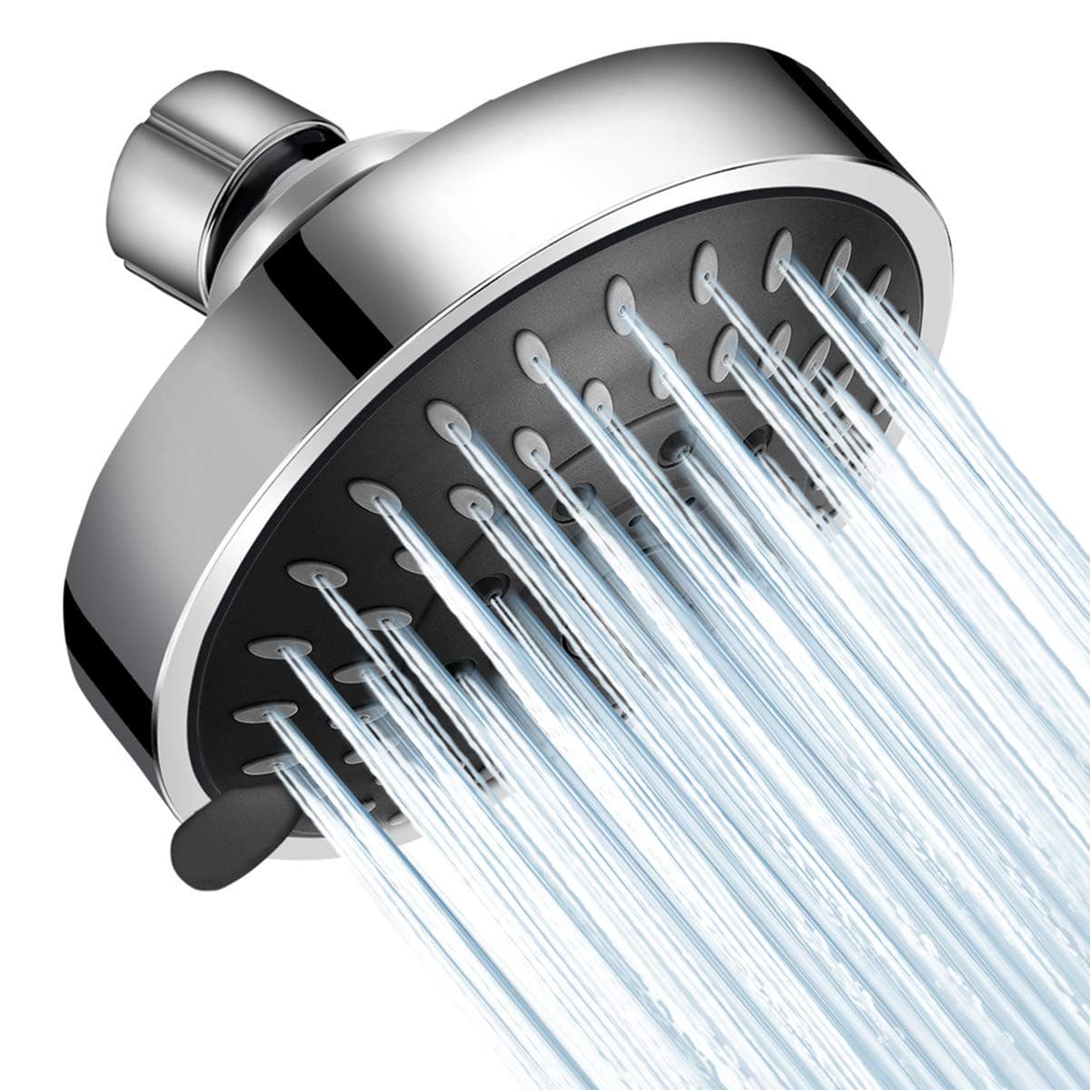High Pressure Shower Head 5 Settings Fixed Showerhead 4 Inch High Flow Bathroom Showerhead with Adjustable Brass Ball Joint for Luxury Shower Experience Even at Low Water Pressure