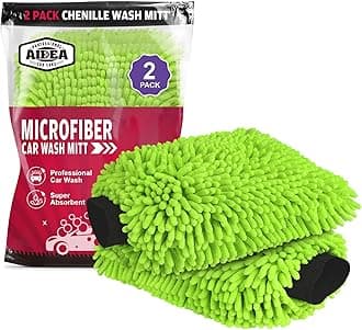 Toby's Car Wash Mitt Microfiber Scratch & Lint Free, Premium Chenille Microfiber Wash Mitt-Green Regular Size -2Pack