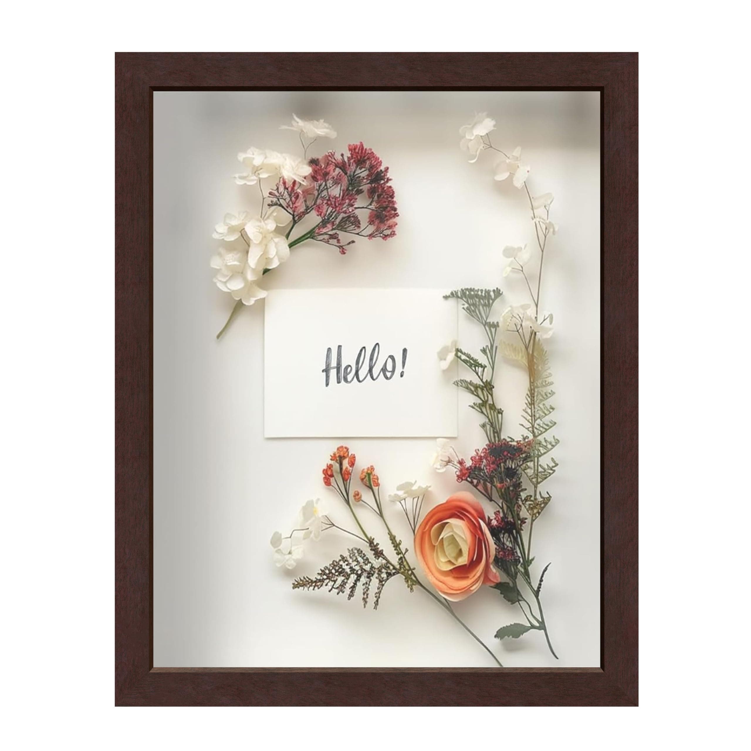 FrameWorks Mahogany Wooden Shadow Box Frame – Soft Felt Back, Tempered Glass, and Included Elegant White Ball Push Pins, 11 Inches x14 Inches