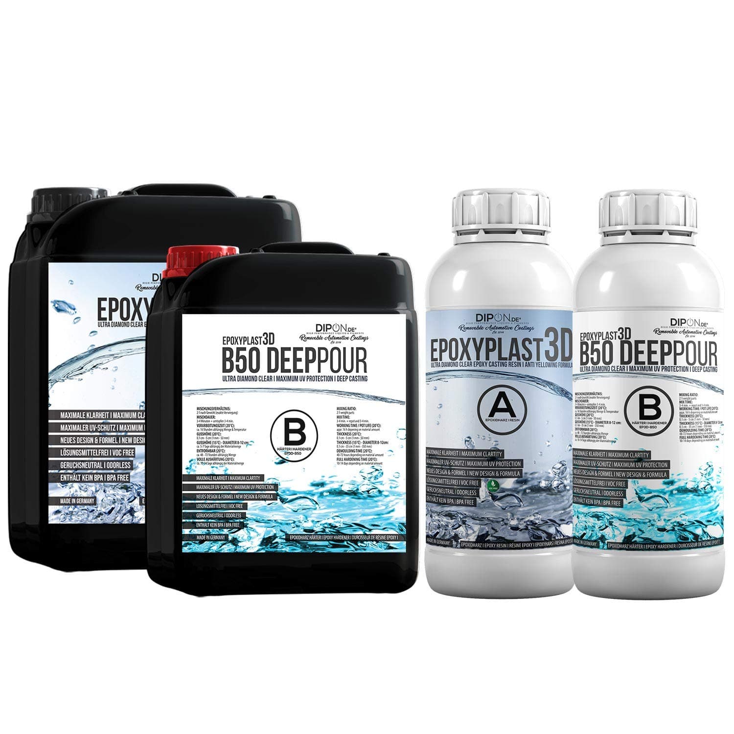 3,0 KG EpoxyPlast 3D B50 DEEP Pour Epoxy Resin, Ultra Diamond Clear, Maximum UV Resistance, River Table, Jewelry, Pouring, Crystal Clear Appearance, self-Leveling, Bubble Free, Cures Like Glass