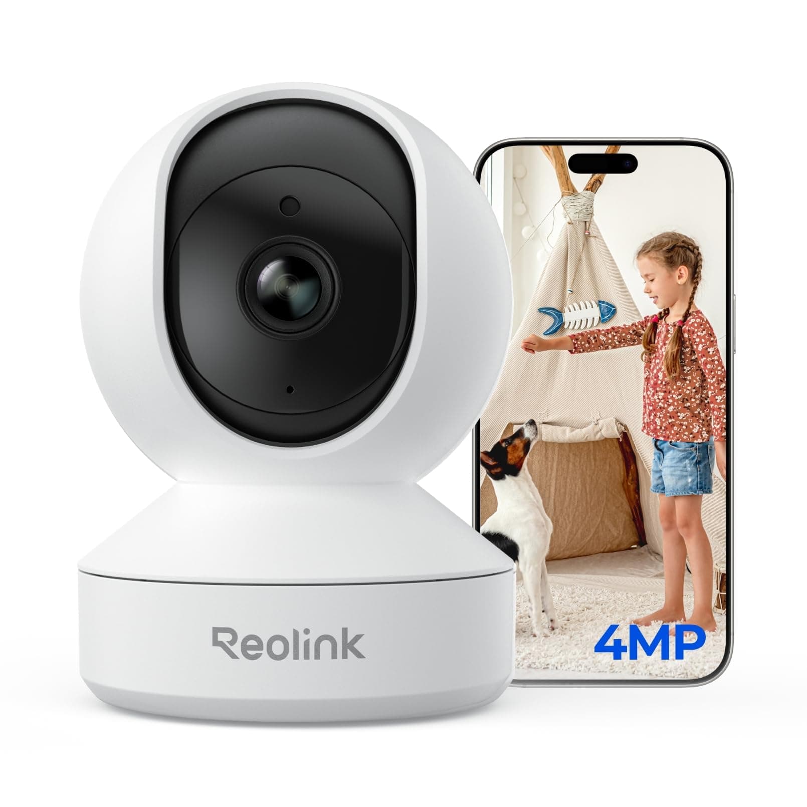 REOLINK 4MP 2K Indoor Camera E1, Plug-in Wireless WiFi 6 Security Camera, 360 Degree Pet Camera with Phone app, Baby Monitor with Person/Pet/Cry Detection, Night Vision, 2-Way Talk, Local Storage