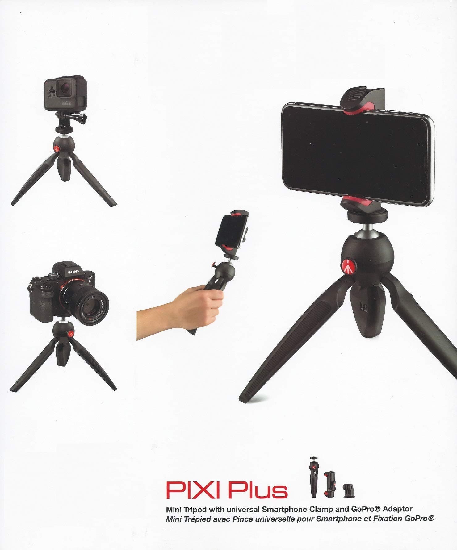 Manfrotto Pixi Plus Mini Tripod With Universal Smartphone Clamp & Go Pro Adaptor