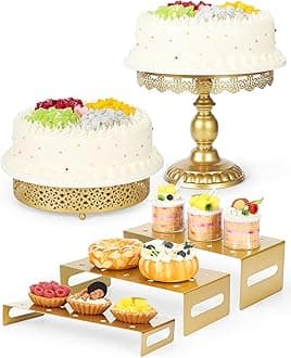 ZUMELER 5pcs Cake Stand, Gold Metal Cupcake Cake Pop Stand Holder Set for Dessert Table Cupcake Risers Stands with Handle Round Cake Pedestal Stand Display for Wedding, Birthday,Baby Shower, Party