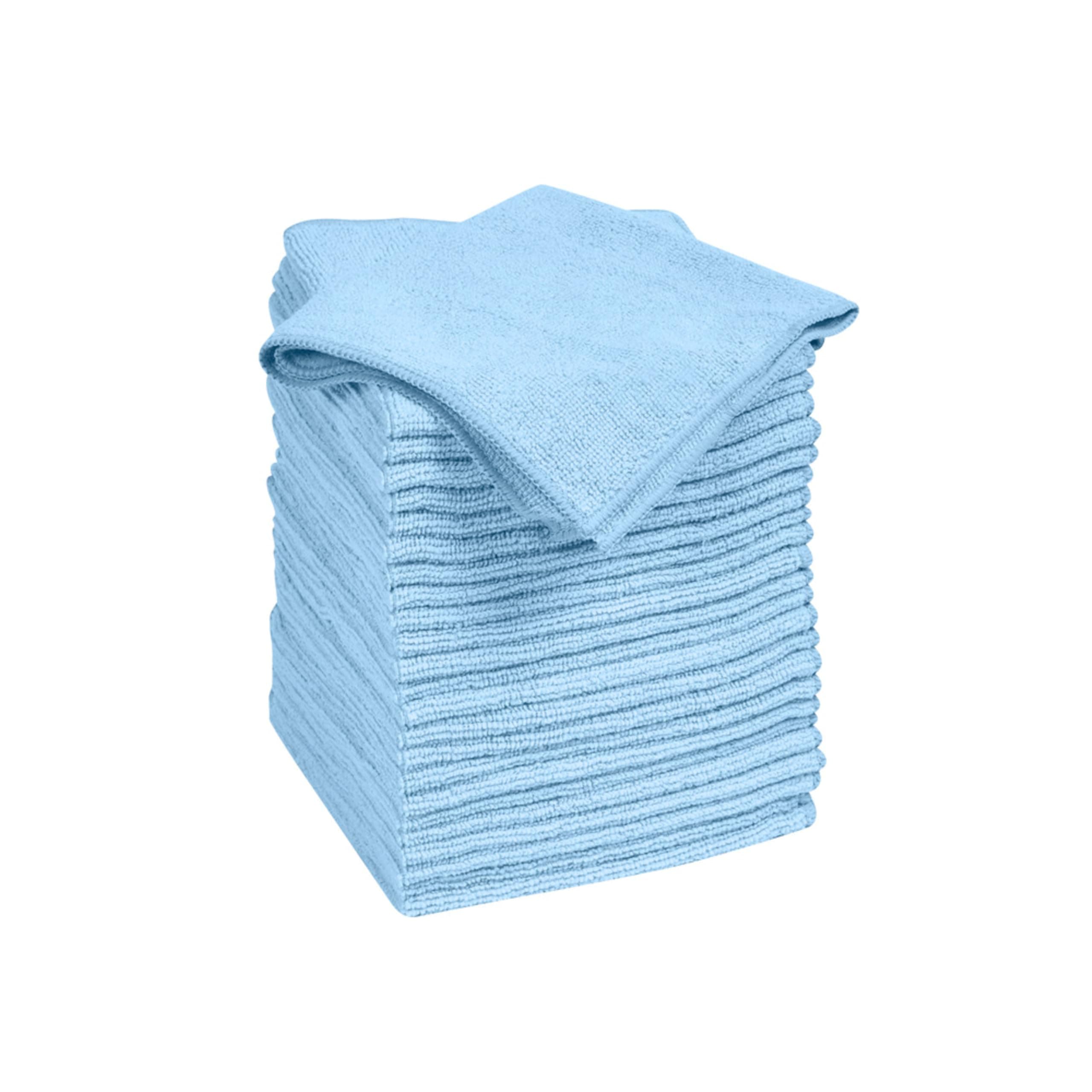 Microfiber Cleaning Cloth 14 x 14 Inches Blue Pack of 24 Washable and Reusable Ideal for Multi-Surface Indoor/Outdoor Dusting and Polishing