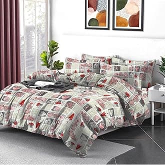 3PCS Double Duvet Cover Set 100% Egyptian Cotton Bedding Double Bed Set 400 Thread Count Floral Printed Heart Pattern Duvet Cover Double with Pillow Cases 2 Pack