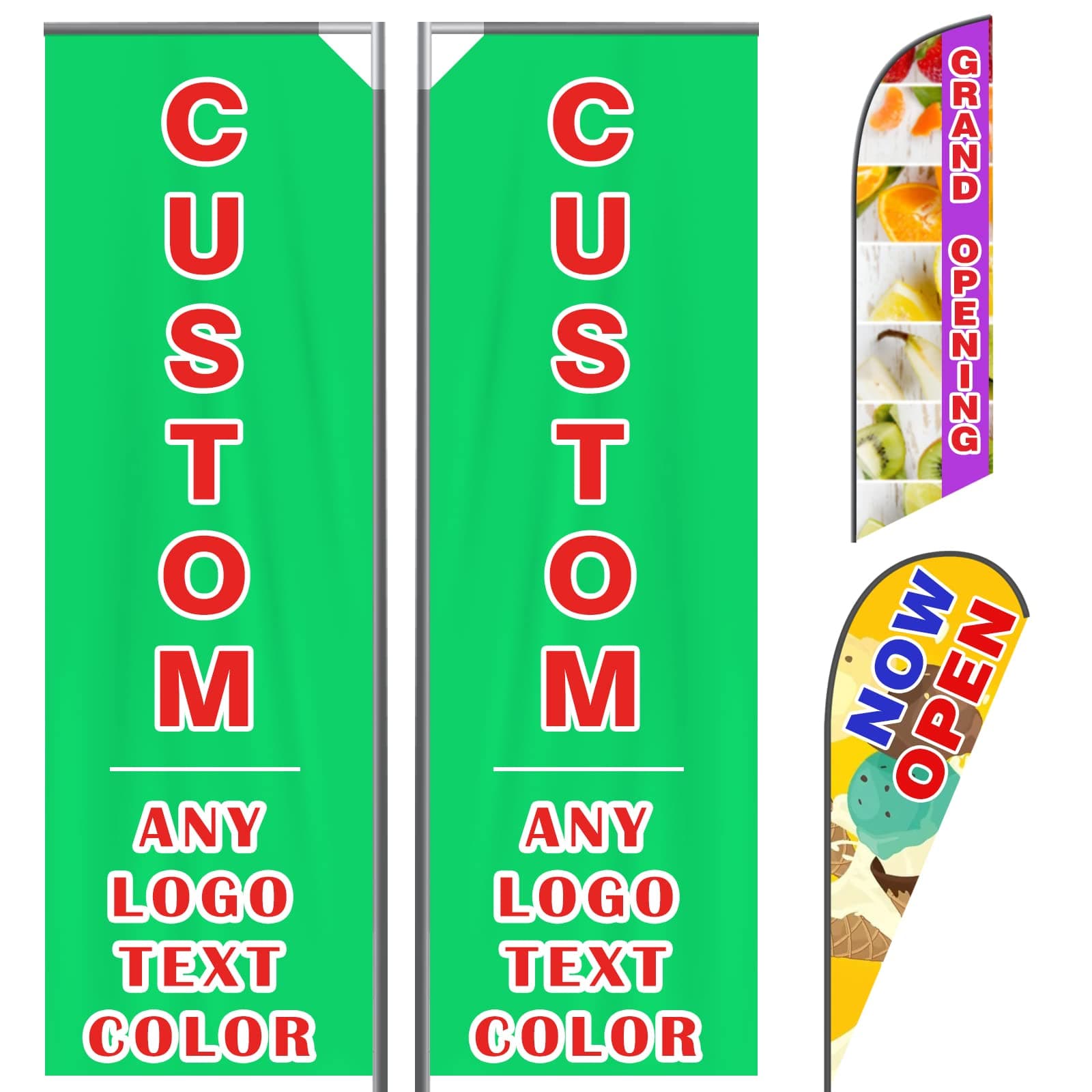 Custom Feather Flags for Business Outside Advertising, Personalized Double Sided Feather Banner Customized Logo Text for Open, Business Advertisement, Optional Pole Kit