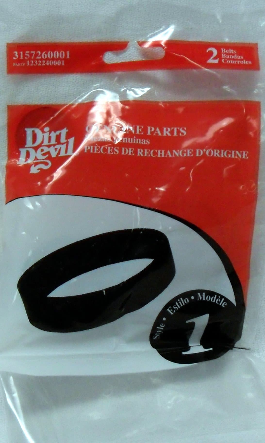 Dirt Devil Style 1 Vacuum Belt, Pack of 2, Black, Part # 3157260001, Belt Replacement for Use in Dirt Devil Vacuum Cleaner Models